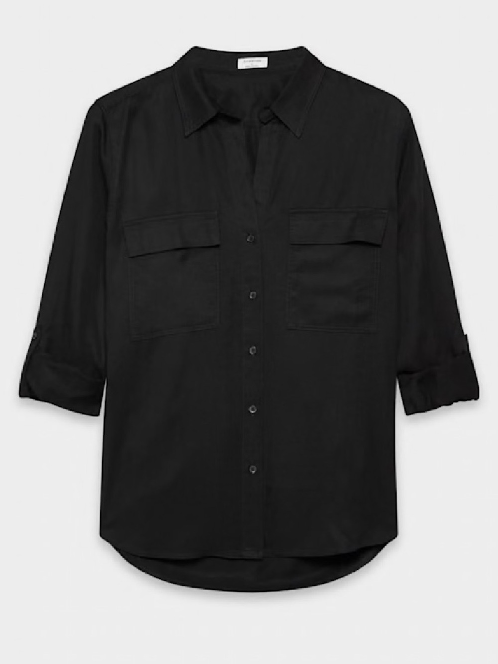 Babaton Aritzia Utility Button Front Shirt XL Black 100% Lyocell Roll Tab Sleeve
